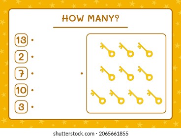 Cuántos Key, juego para los niños. Ilustración del vector, hoja de cálculo imprimible