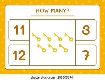 How many Key, game for children. Vector illustration, printable worksheet