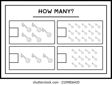 How many Key, game for children. Vector illustration, printable worksheet