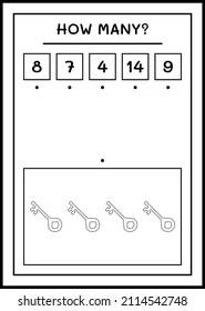 How many Key, game for children. Vector illustration, printable worksheet
