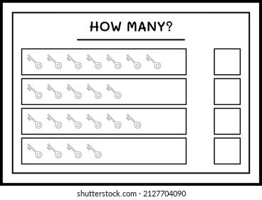 How many Key, game for children. Vector illustration, printable worksheet
