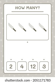 How many Knife, game for children. Vector illustration, printable worksheet