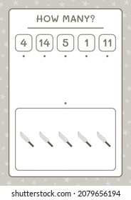 Cuántos Knife, juegos para niños. Ilustración del vector, hoja de cálculo imprimible