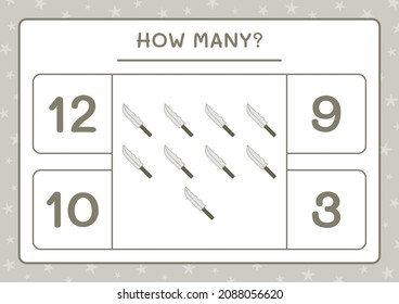 How many Knife, game for children. Vector illustration, printable worksheet