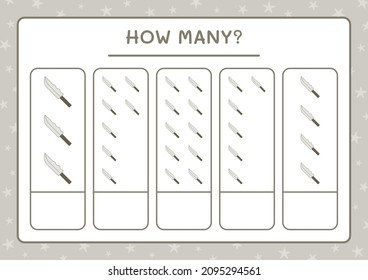 How many Knife, game for children. Vector illustration, printable worksheet