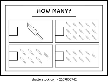 How many Knife, game for children. Vector illustration, printable worksheet