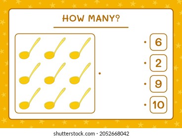How many Ladle, game for children. Vector illustration, printable worksheet