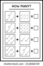 How many Ladle, game for children. Vector illustration, printable worksheet
