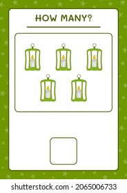 Cuántas Lantern, juegan para los niños. Ilustración del vector, hoja de cálculo imprimible