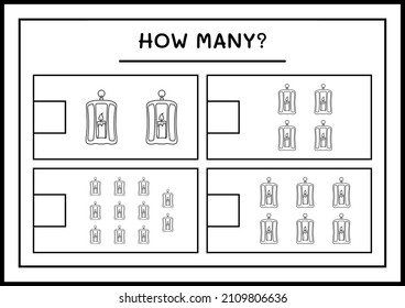 How many Lantern, game for children. Vector illustration, printable worksheet