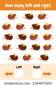 How many left and right. Count objects on the left and right sides. Printable Worksheets, logical games for kids. Early learning educational logical games for children for preschool, kindergarten.  