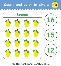 quantos limões existem. jogo de matemática educacional para crianças. conte o número de limões e cole a resposta. aprendendo números matemáticos