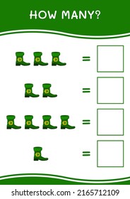 ¿Cuántos de los botes de Leprechaun, juegos para niños? Ilustración del vector, hoja de cálculo imprimible