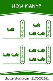 ¿Cuántos de los botes de Leprechaun, juegos para niños? Ilustración del vector, hoja de cálculo imprimible