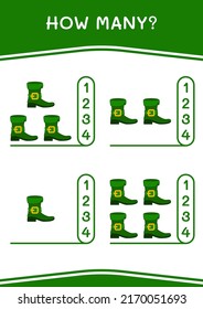 ¿Cuántos de los botes de Leprechaun, juegos para niños? Ilustración del vector, hoja de cálculo imprimible