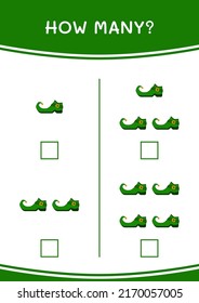 How many of Leprechaun boot, game for children. Vector illustration, printable worksheet