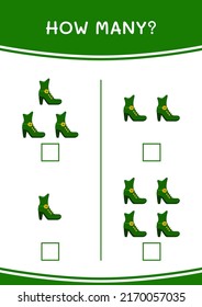 How many of Leprechaun boot, game for children. Vector illustration, printable worksheet