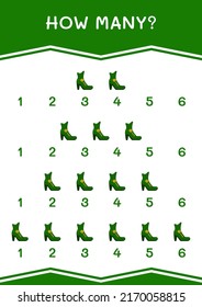 How many of Leprechaun boot, game for children. Vector illustration, printable worksheet