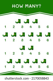 How many of Leprechaun boot, game for children. Vector illustration, printable worksheet