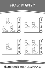 How many of Leprechaun boot, game for children. Vector illustration, printable worksheet