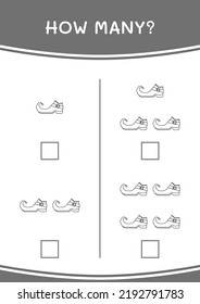 How many of Leprechaun boot, game for children. Vector illustration, printable worksheet