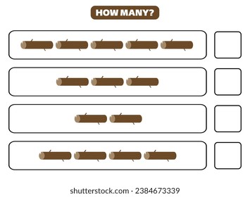 How many log are there? Educational worksheet design for children. Counting game for kids.