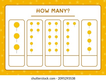 How many Lollipop, game for children. Vector illustration, printable worksheet