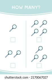 How many of Magnifying glass, game for children. Vector illustration, printable worksheet