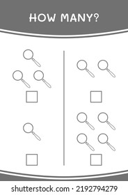 How many of Magnifying glass, game for children. Vector illustration, printable worksheet