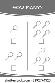 How many of Magnifying glass, game for children. Vector illustration, printable worksheet