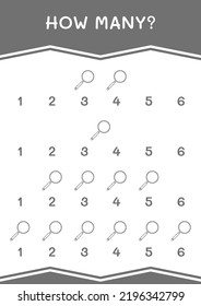 How many of Magnifying glass, game for children. Vector illustration, printable worksheet