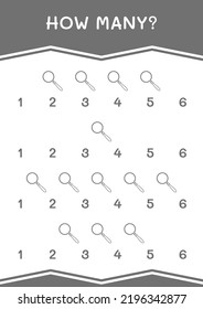 How many of Magnifying glass, game for children. Vector illustration, printable worksheet