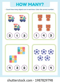 ¿Cuántos hay? Hoja de cálculo matemática para niños.