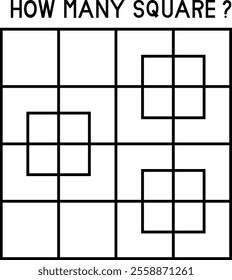 How many squares? Mathematics education game.on white background.