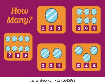 How many mirror are there? Educational math game for kids. Printable worksheet design for preschool or elementary kids. Activities for children.