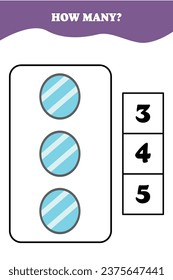 How many mirror are there? Educational math game for kids. Printable worksheet design for preschool or elementary kids. Activities for children.