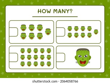 How many Monster, game for children. Vector illustration, printable worksheet