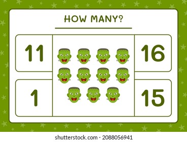 How many Monster, game for children. Vector illustration, printable worksheet