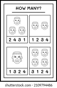 How many Monster, game for children. Vector illustration, printable worksheet