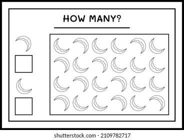 How many Moon, game for children. Vector illustration, printable worksheet