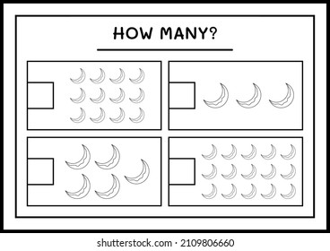 How many Moon, game for children. Vector illustration, printable worksheet