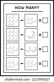 How many Moon, game for children. Vector illustration, printable worksheet
