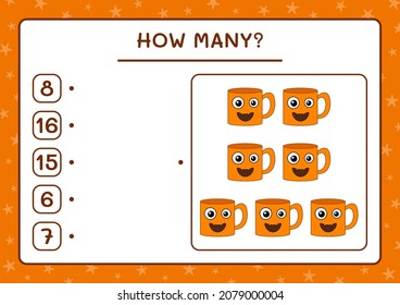 ¿Cuántos Mug, juegos para niños? Ilustración del vector, hoja de cálculo imprimible