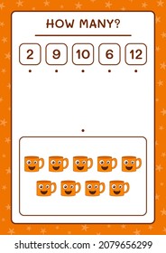 How many Mug, game for children. Vector illustration, printable worksheet