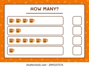 How many Mug, game for children. Vector illustration, printable worksheet