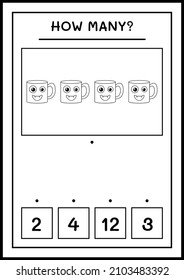 How many Mug, game for children. Vector illustration, printable worksheet