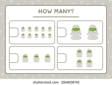 How many Mummy, game for children. Vector illustration, printable worksheet