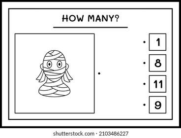 How many Mummy, game for children. Vector illustration, printable worksheet