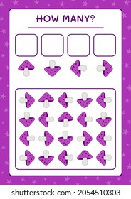 How many Mushroom, game for children. Vector illustration, printable worksheet