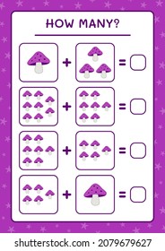 How many Mushroom, game for children. Vector illustration, printable worksheet